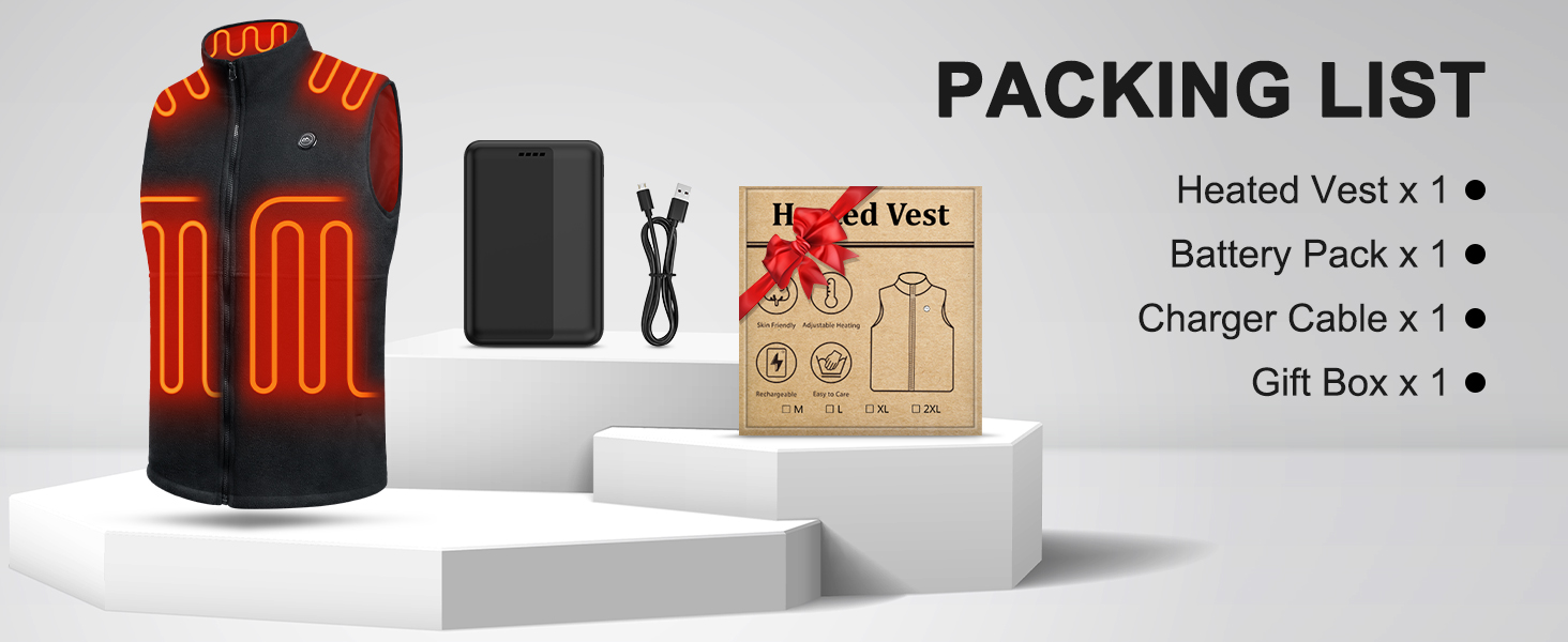 Обогревна жилетка для чоловіків, флісова жилетка з акумулятором 10000mAh, 6 нагрівальних панелей, для активного відпочинку, роботи на відкритому повітрі, зимова XL чорна