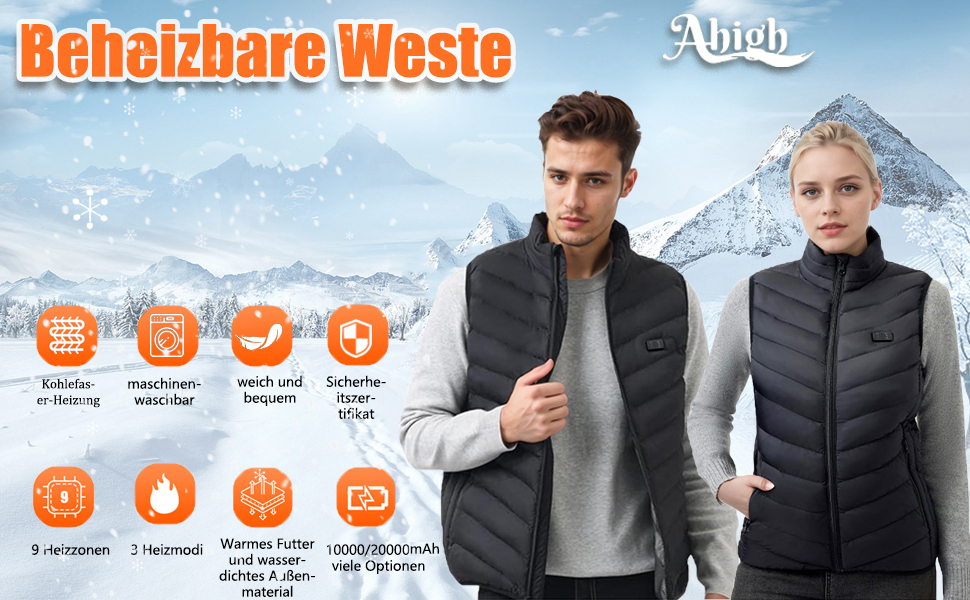 Обогревна жилетка для чоловіків та жінок з Powerbank, 9 зон нагріву, 3 режими температури, 20000mAh, для активного відпочинку, походів та катання на лижах