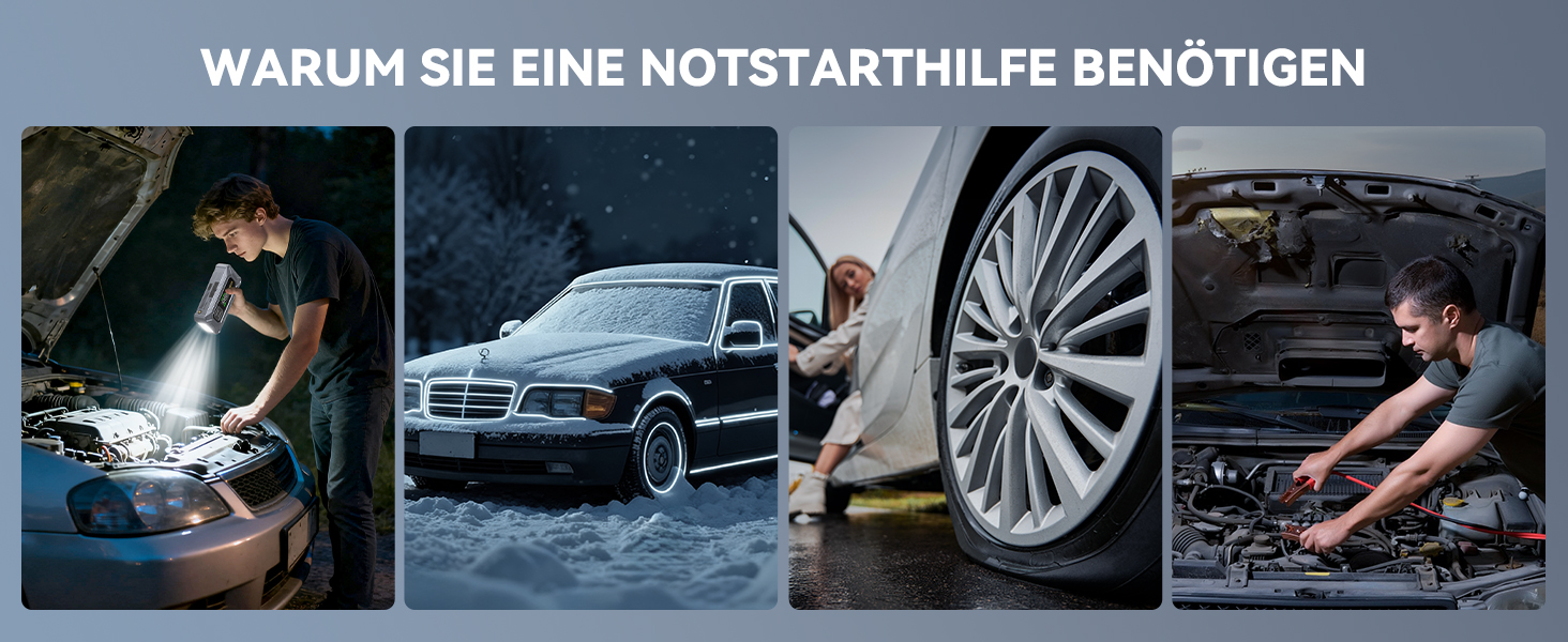 Портативний пусковий пристрій 8000A з повітряним компресором 160 PSI для бензинових та дизельних двигунів (до 10 л), з дисплеєм та аварійною світлодіодною лампою