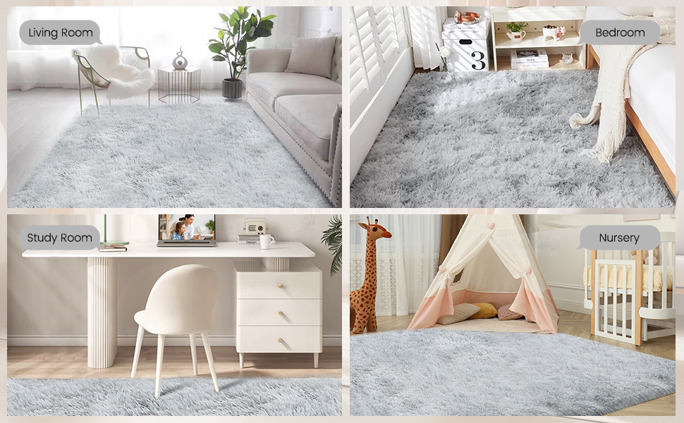 Пухнастий килим для вітальні Hochflor, 160x230 см, сірий. Килим для спальні, дитячої кімнати, з антиковзаючою основою, легко миється.