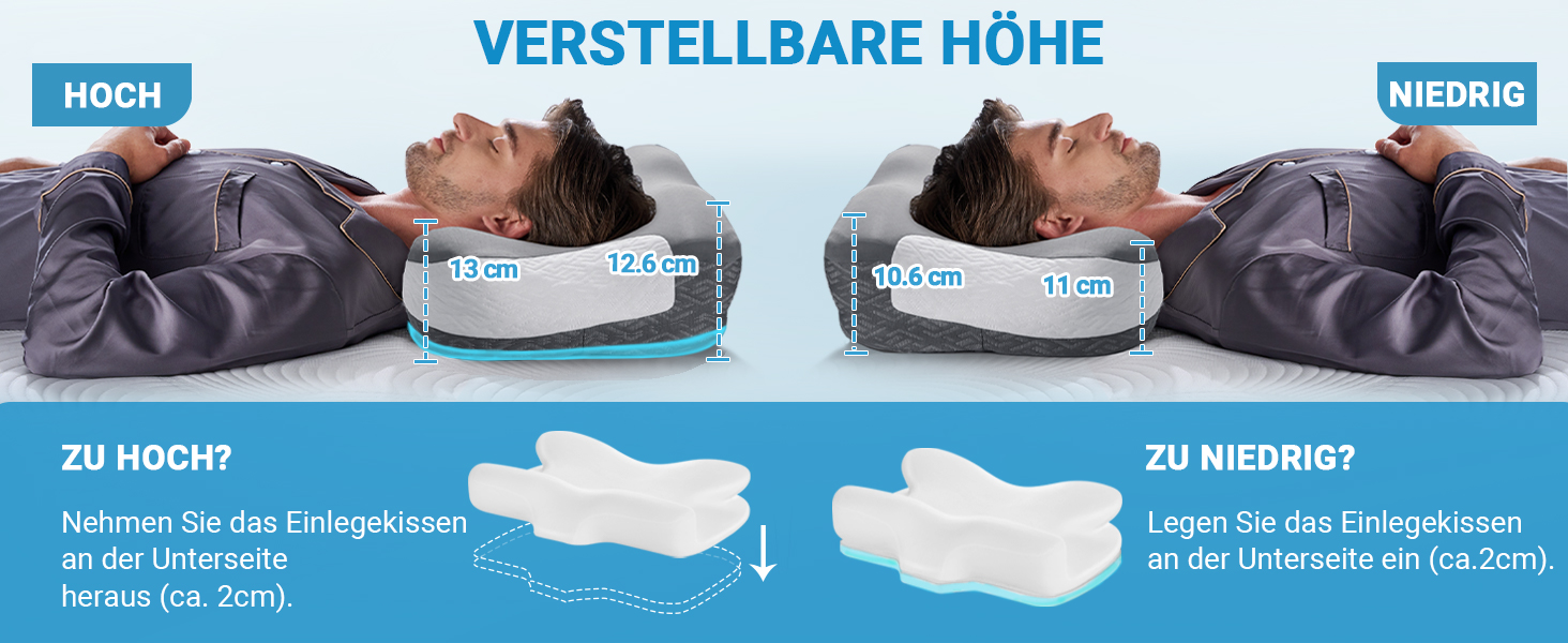 Подушка CPAP Elviros з піни Memory Foam для сну на боку, регульована по висоті та жорсткості, сумісна з масками, сіра (Нейлон, Еластан)