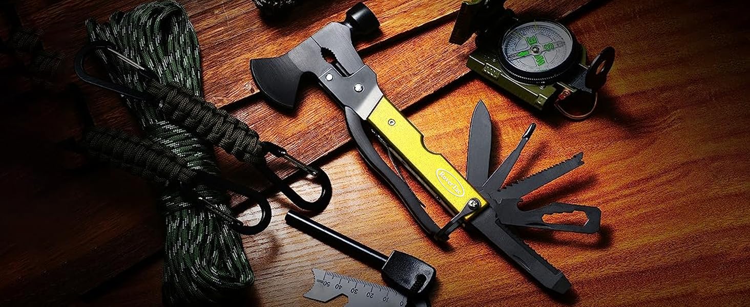 Мультитул RoverTac 14-в-1: сокира, ніж, молоток, плоскогубці, пила, відкривачка, викрутка для кемпінгу. Подарунок для чоловіків