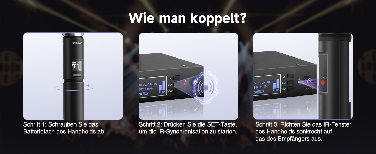 Система бездротового мікрофону Dual Channel MELONARE, професійний комплект, UHF, дальність 100 м, для співу, караоке, церкви