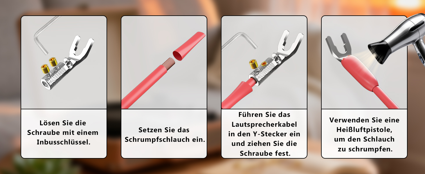 Конектори для акустичних кабелів Monosaudio SY1508R, позолочені (родий), Y-подібні плоскі клеми з гвинтовим затискачем, 8 шт. (для кабелів до 4,5 мм)