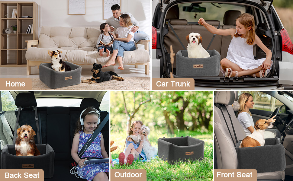 Автокрісло для собак, середнього розміру, до 15 кг, з ременем безпеки, знімний та миючий, сірий