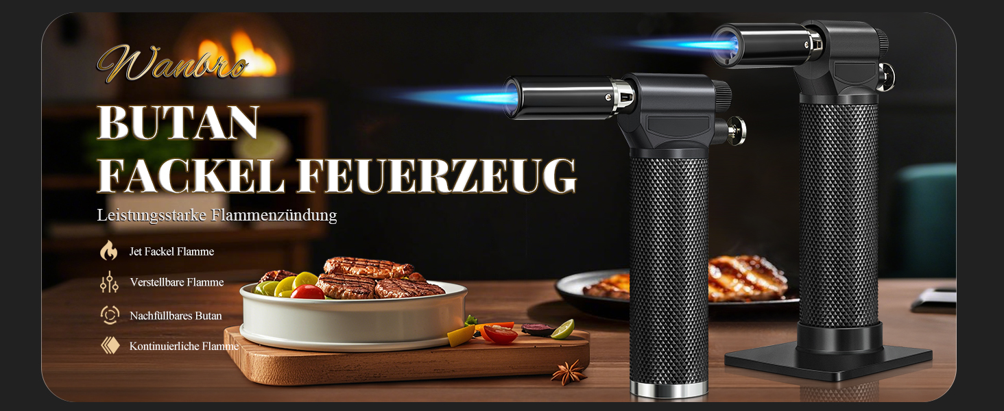 Газовий запальник для кухні з регульованим полум'ям Jet, одноручний, для приготування їжі, грилю, паяння (без газу), Zq1-bk