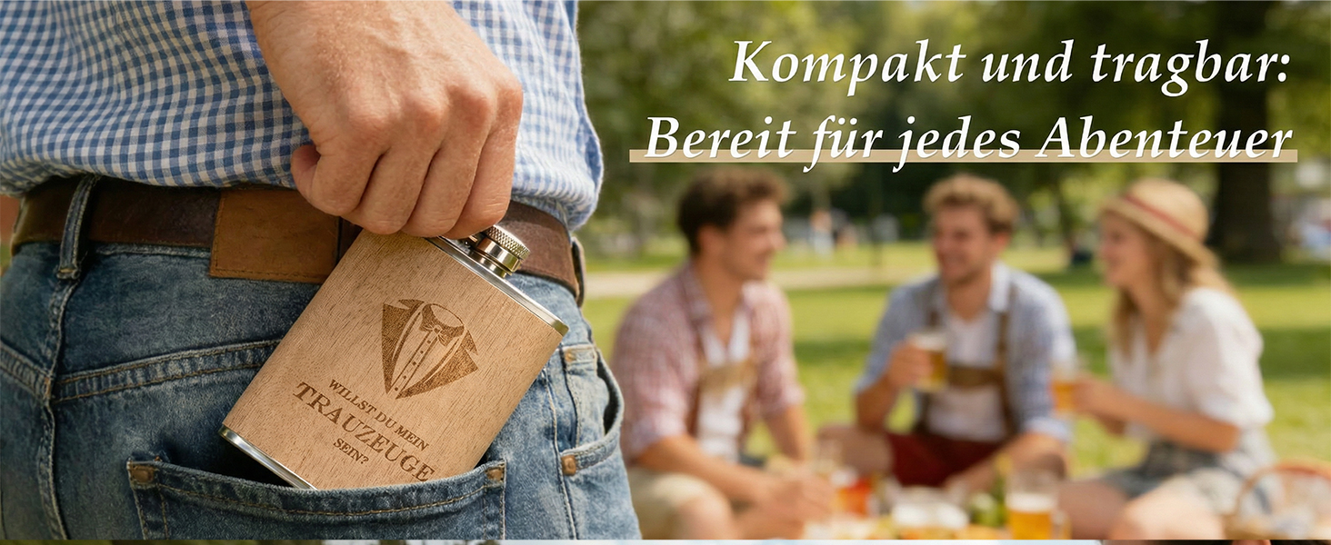 Персоналізований набір фляг 8oz з гравіюванням – фляга з нержавіючої сталі, 4 склянки, воронка & подарункова коробка для дружків, подарунок на весілля для чоловіків та жінок (колір дерева)