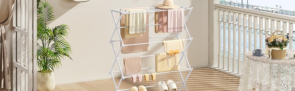Сушарка для білизни KINGBOARD компактна складана, 6 рівнів, біла - для ванної, балкона