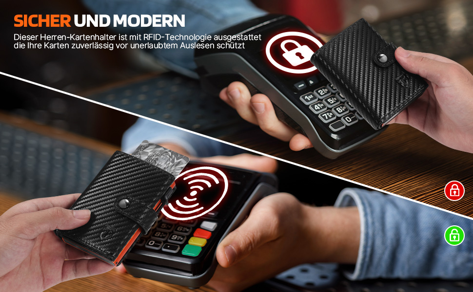 Чоловічий гаманець Tomylv з RFID захистом, стильний, з карбонової шкіри, двостороній, чорний & помаранчевий