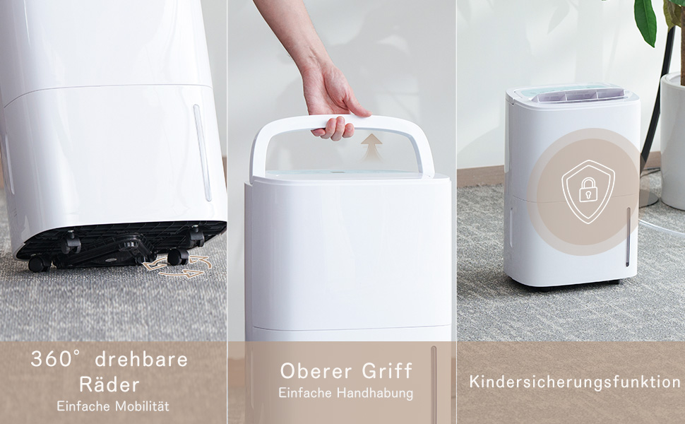 Електричний осушувач повітря 70л/день з авторежимом та шлангом для підключення. Ідеально для підвалів, ванних кімнат, спалень до 150㎡. Осушувач з цифровим дисплеєм, захистом від плісняви, 360° колесами, тихий 40dB, білий