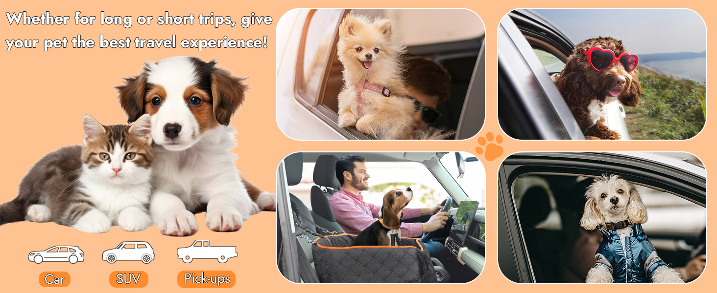 Memory Foam Dog Car Seat for Small Dogs (Under 11kg) - Elevated Design with Storage Pockets