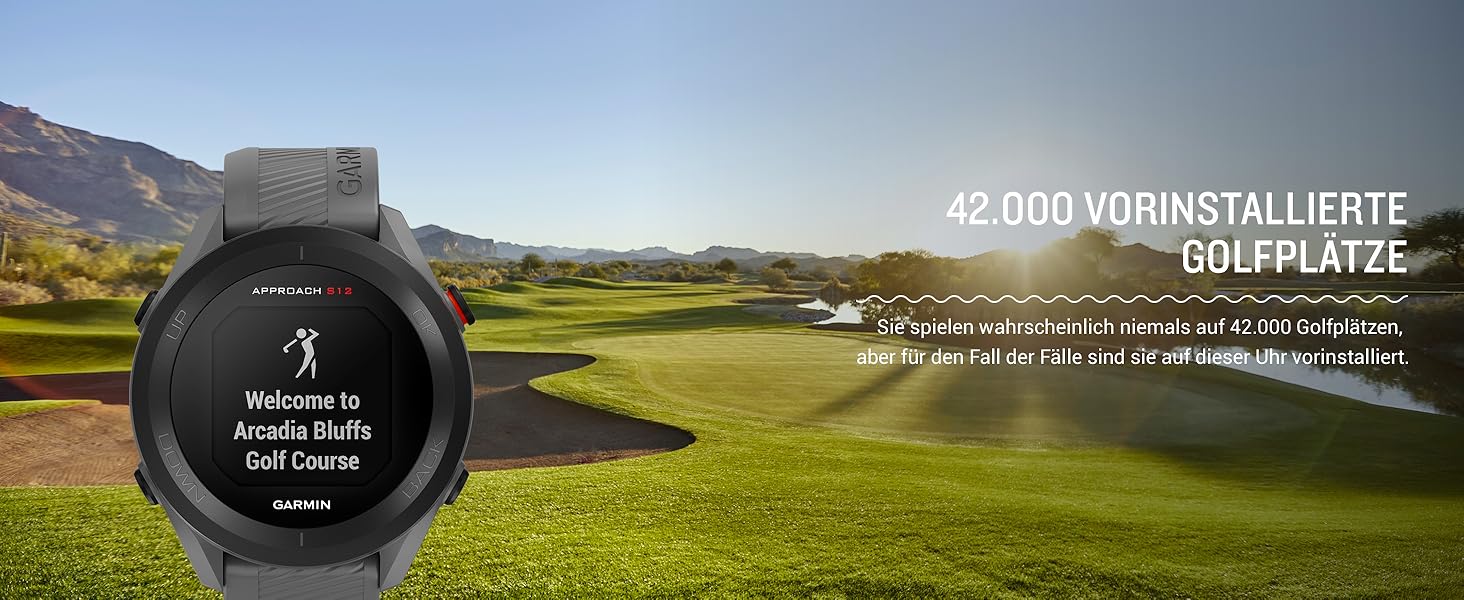 Годинник для гольфу Garmin Approach S12 з GPS та вимірюванням відстаней до зеленої зони та перешкод. 42 000 гольф-полів. Дисплей 1.3' та просте керування (відновлений).