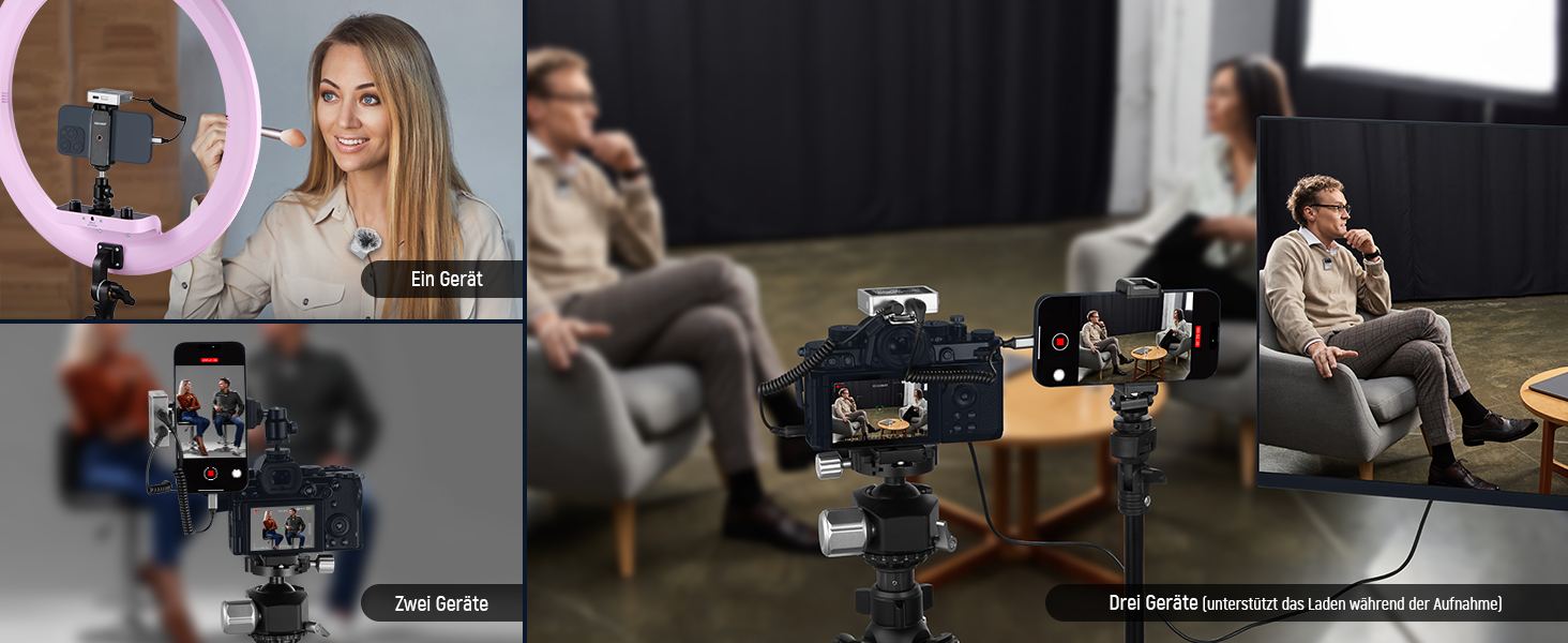 NEEWER Міні бездротове мікрофону, комплект 1RX+2TX+зарядний кейс, 150м радіус дії, для iPhone, iPad, Android, DJI, Insta360, PC, Mac