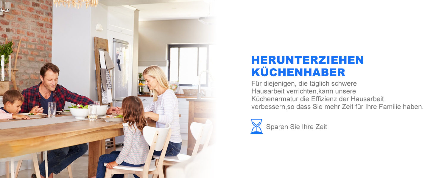 Чорний кухонний змішувач з висувною лійкою 360°, з нержавіючої сталі, для фільтрованої води