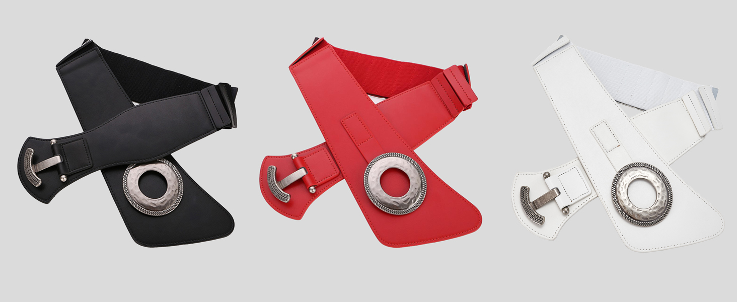 Жіночий шкіряний пояс широкий 60мм, еластичний, чорний/червоний, розміри 65-160см. Стильний пояс для сукні