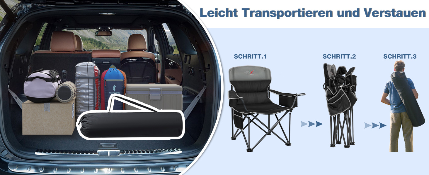 Кемпінговий стул складний RELAX FIELD 200KG з підстаканником та сумкою-холодильником, чорний