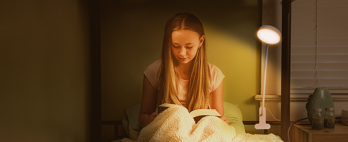 Glocusent 5W LED Лампа для читання на ліжко, кліпса, 3 кольори/5 рівнів яскравості, гнучкий тримач, CRI 90, USB зарядка (біла)