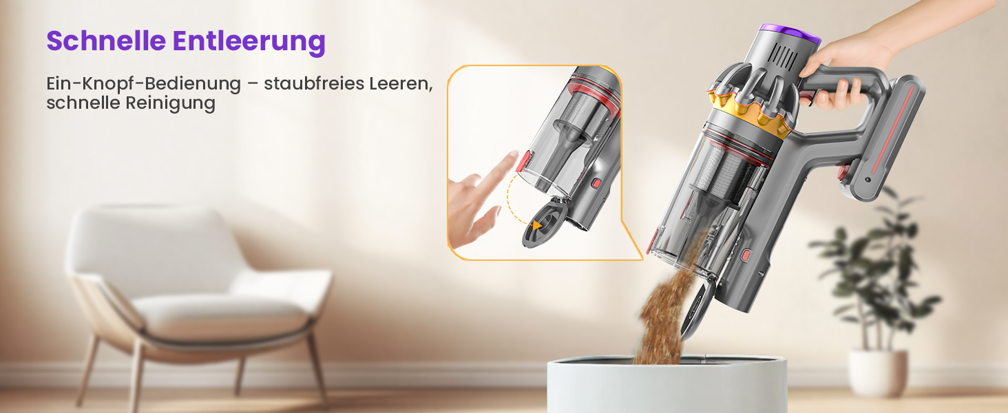 Бездротовий акумуляторний пилосос MAUOKE 45000Pa з LED-дисплеєм та V-подібною насадкою, 6-в-1 для дому, килимів, твердих поверхонь та видалення шерсті тварин