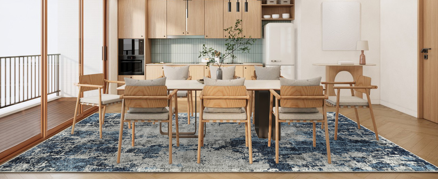 Килим для вітальні 160x230 см, блакитний, вінтажний, з коротким ворсом, абстрактний дизайн, легко миється, антиковзаючі килими для спальні