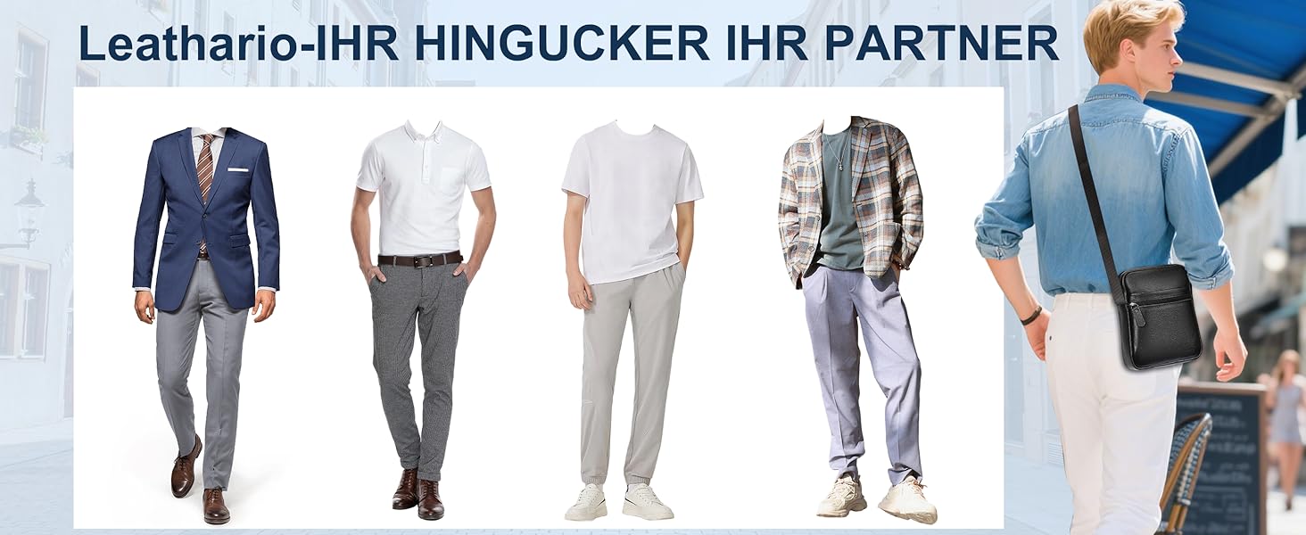 Чоловіча сумка через плече Leathario з натуральної шкіри, велика місткість, чорна