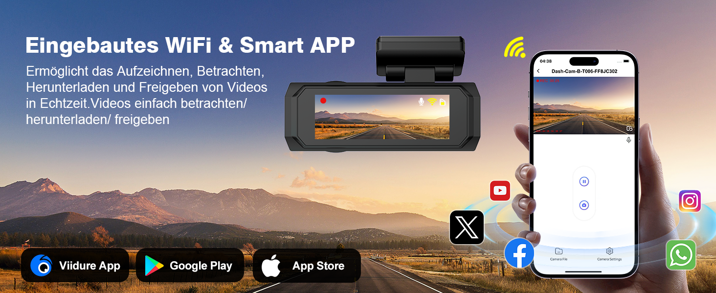 Відеореєстратор Chortau 4K+1080P з WiFi, 64GB, паркувальний режим, Super Night Vision, WDR, 170° та G-Sensor, чорний