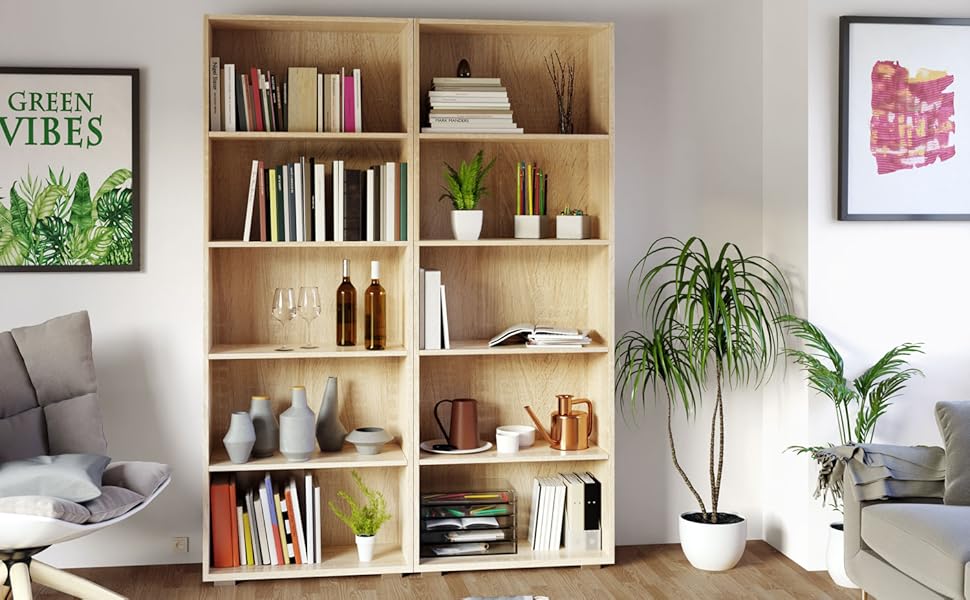Книжкова шафа Casaria Vela 5 полиць 190x60x28 см, регульовані полиці, відкрита, дуб, для офісу та вітальні