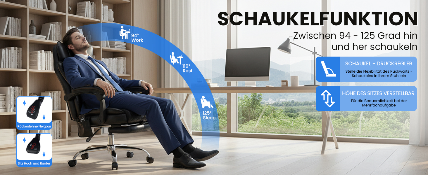 Офісне крісло Colamy з ергономічною підтримкою спини, регульованою підголівником та функцією масажу (чорний)