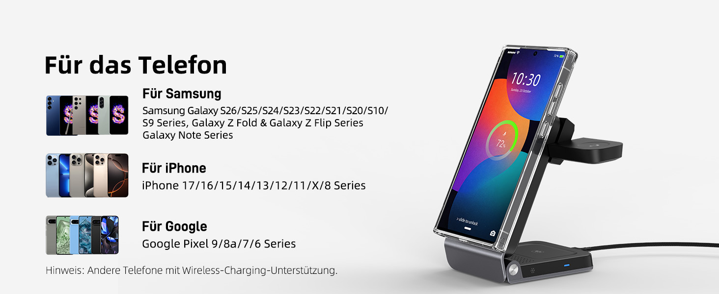 Магнітна бездротова зарядка Samsung з активним охолодженням 3-в-1 для Galaxy S26 Ultra, Watch 8 та Buds 4. Складана Qi зарядка для Android сірого кольору