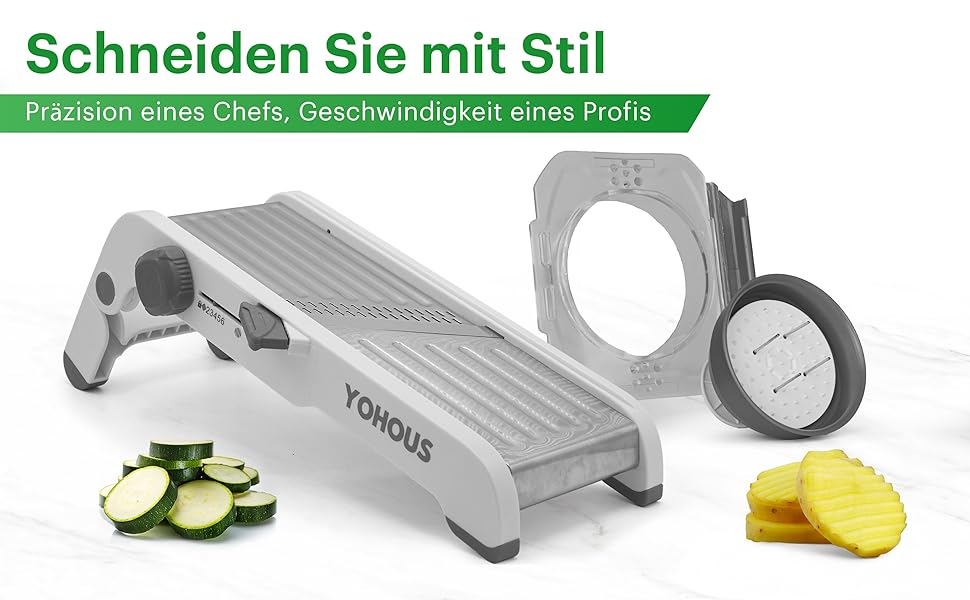 Обрізчик овочів Mandoline з нержавіючої сталі – професійний овочеріз з регулюванням товщини нарізки, для нарізки жульєном/кубиками/смужками, придатний для миття в посудомийній машині