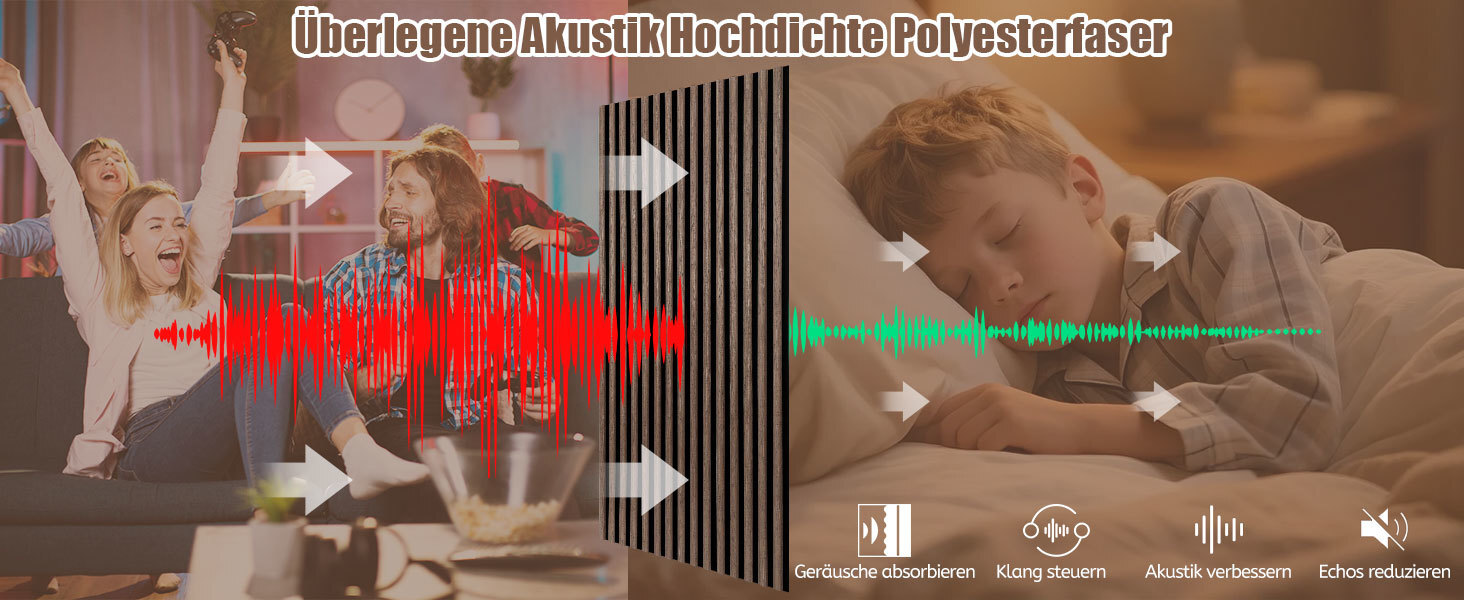 Акустичні панелі з дерева та фетру для стін 120x60 см, шумопоглинаюча обробка інтер'єру, чорний горіх (комплект 4 шт, 2.88 м²)