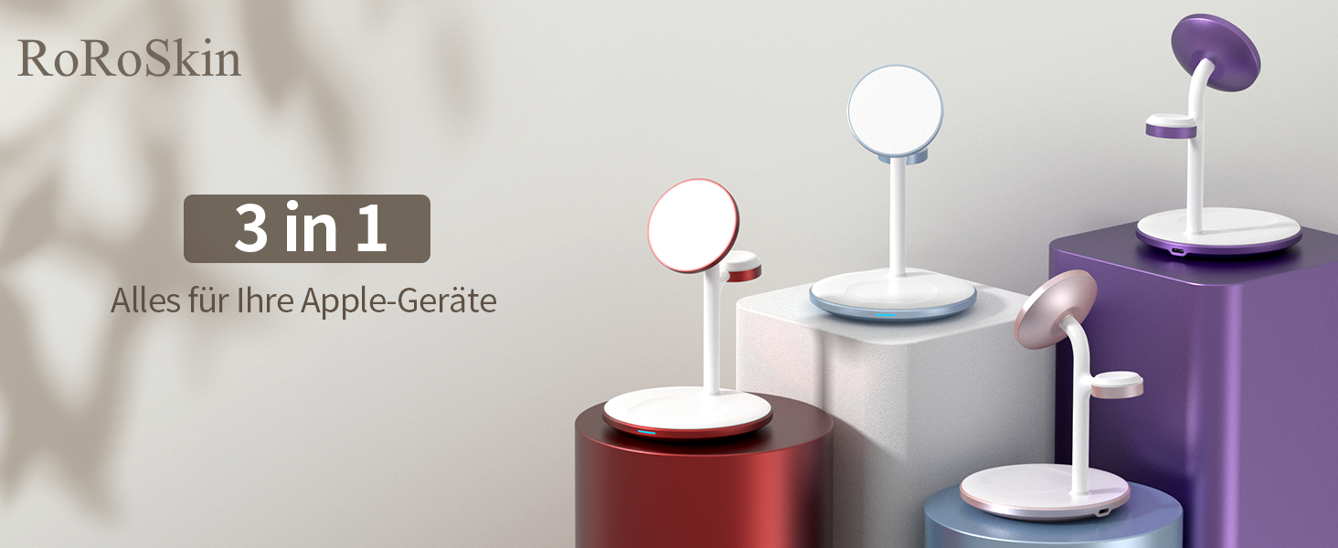 3-в-1 Бездротова Зарядка для Багатьох Пристроїв: iPhone, iWatch, AirPods (15W, MagSafe, Lila)