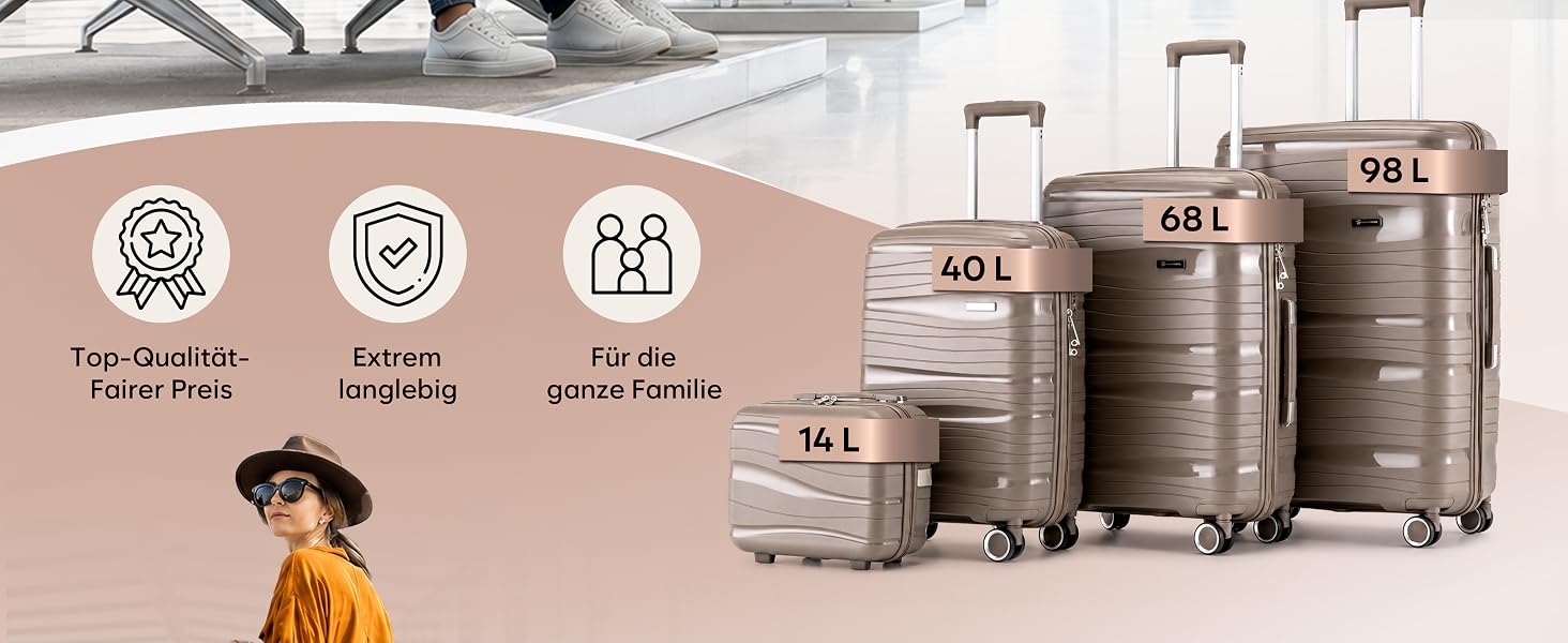 Набір валіз Travel One з жорстким корпусом, 4 предмети, антрацит (32/60/98 л), з кодовим замком та колесами 360°
