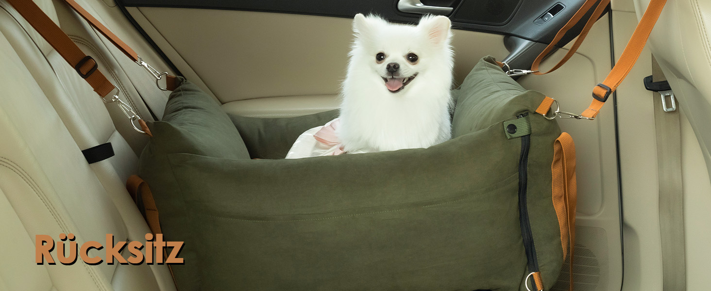 Small & Medium Dog Car Seat - Portable Pet Carrier with Extendable Bed, Washable Travel Dog Bed with Storage Pockets & Safety Belt - Green