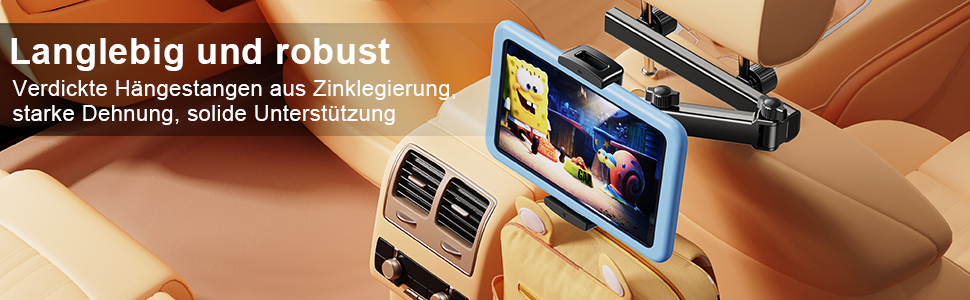 Тримач для планшета в авто: універсальний, висувний, для iPad, iPhone, Samsung, Switch, Kindle, 4-13 дюймів, з гачками, чорний