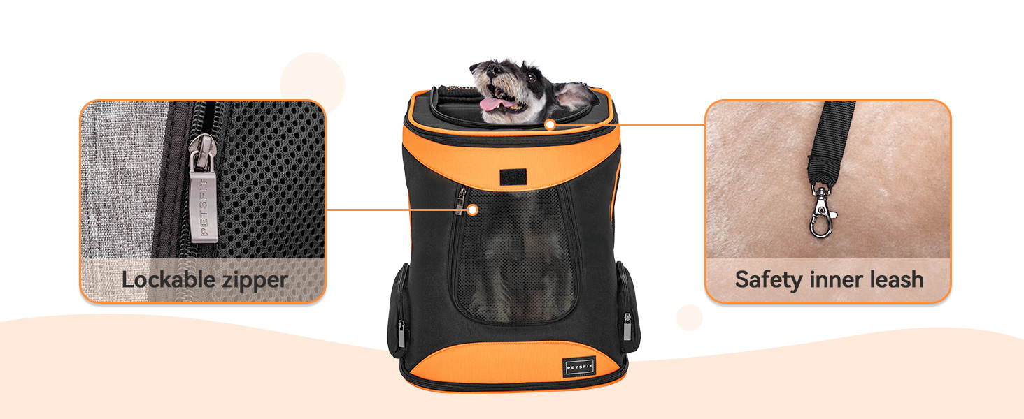 Рюкзак для кота та собаки Petsfit - зручний та дихаючий, до 5 кг, з сіткою та ременем, чорний та помаранчевий