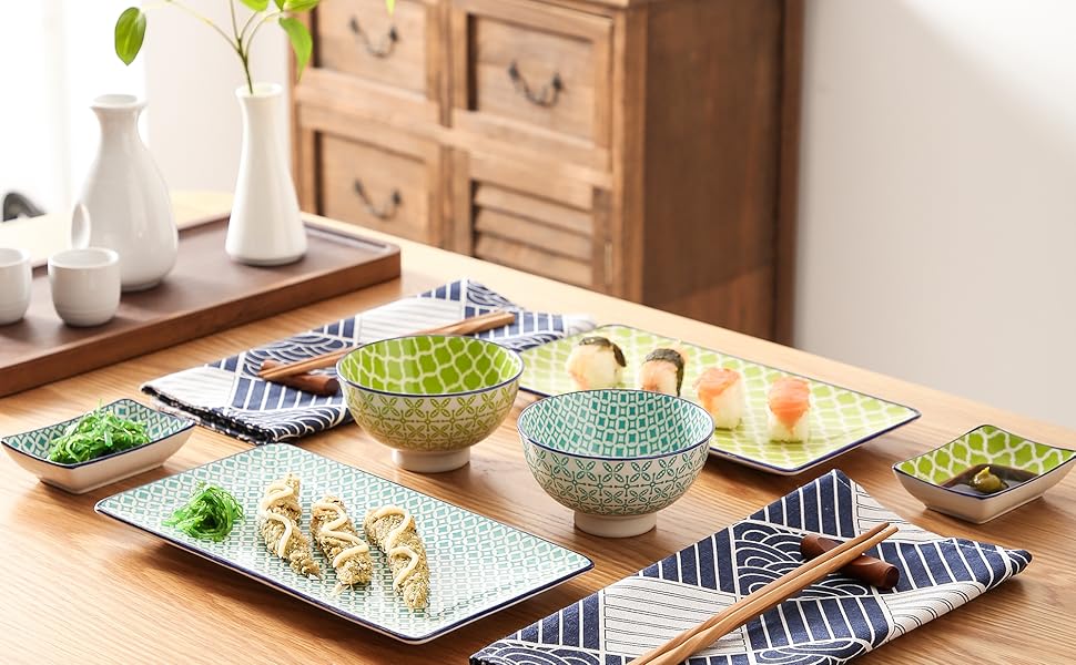 Набір посуду Vancasso HARUKA Sushi Set для суші (8 предметів) з порцеляни, японський стиль, для 2 осіб, включає тарілки для суші та соусники