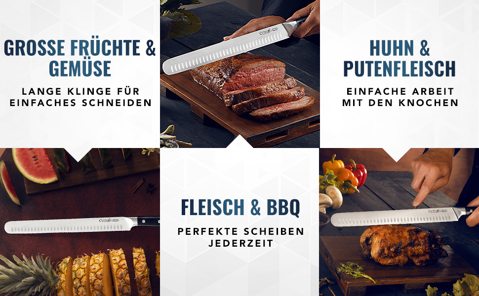 Ніж для нарізання шинки Cutluxe – 30 см, професійний ніж для м'яса та барбекю, з німецької сталі, повний хвостовик, ергономічна ручка та піхви, серія Artisan