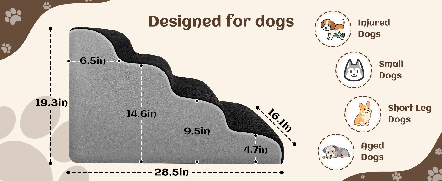 Східці для собак та котів JUOIFIP, 4 сходинки, для маленьких порід, чорного кольору, миючий, антиковзкий