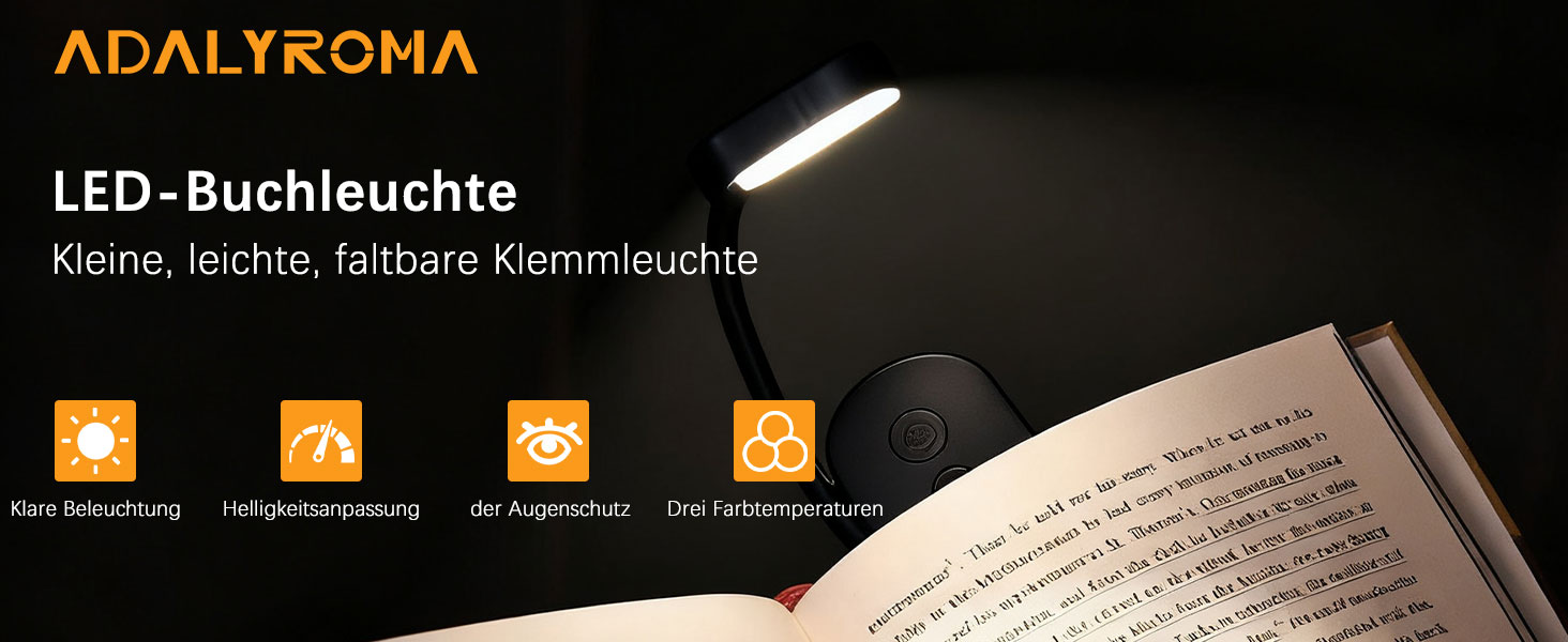 LED-лампа для читання з USB-зарядкою, 9 світлодіодів, 3 режими температури кольору, регульована яскравість, гнучка 360° поворотна кріплення для читання в ліжку, чорний