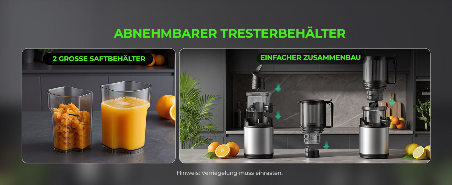 Електрична соковижималка для овочів та фруктів Slow Juicer, шнекова соковижималка для смузі та сорбету, широкий завантажувач 130 мм, 250 Вт, тиха, легка в очищенні, Titanium Gray