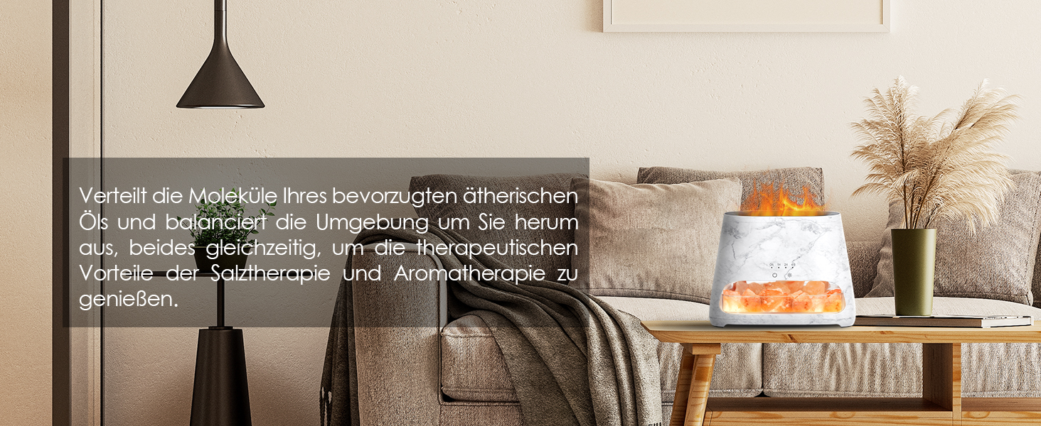 SALKING Аромадифузор з підсвічуванням та ефектом полум'я, 150 мл (Мрамор), зволожувач повітря, для ефірних олій