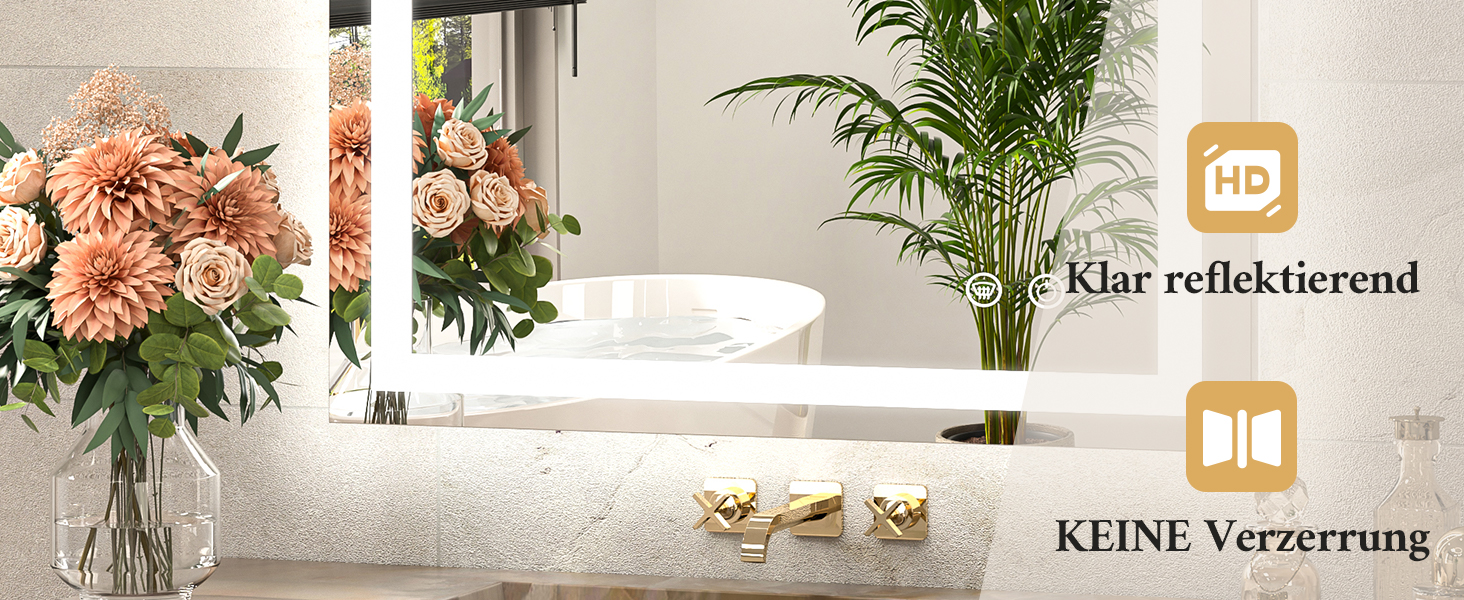 Дзеркало для ванної кімнати TETOTE з підсвічуванням 50x70 см, без рами, LED, сенсорне керування, 3 кольори, регулювання яскравості, пам'ять, 70 см x 50 см