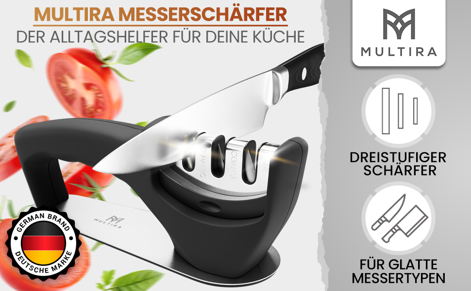 Точилка для ножів 3-ступенева, для сталевих та керамічних лез, з нековзною підкладкою, знімний точильний елемент, для дому та професійного використання, ергономічна ручка