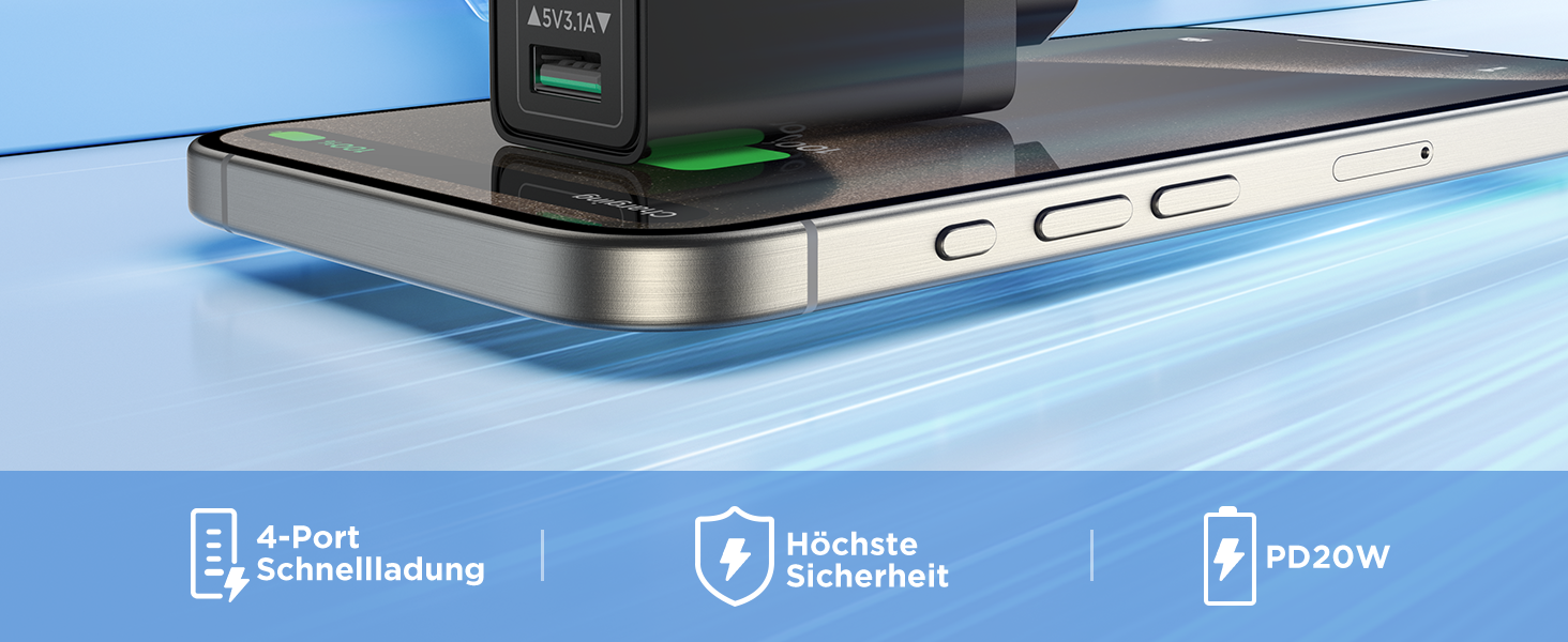 Мережевий адаптер Aioneus 40W з 4 портами USB-C та USB-A (1 шт, чорний)