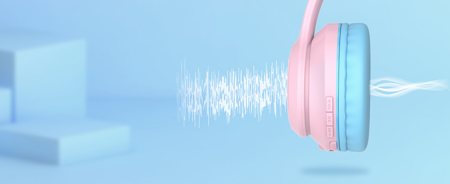 Дитячі навушники LOBKIN бездротові Bluetooth з сумкою, складні, регульовані, Over-Ear, рожево-блакитні - для школи та подорожей