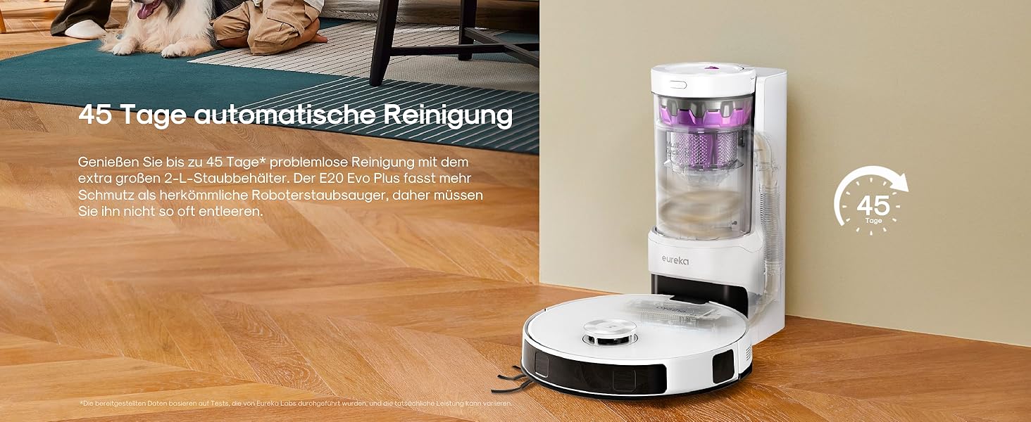 Робот-пилосос Eureka E20 Evo Plus з функцією миття та автопорожненням, 10000 Па, для твердих підлог та килимів, білий
