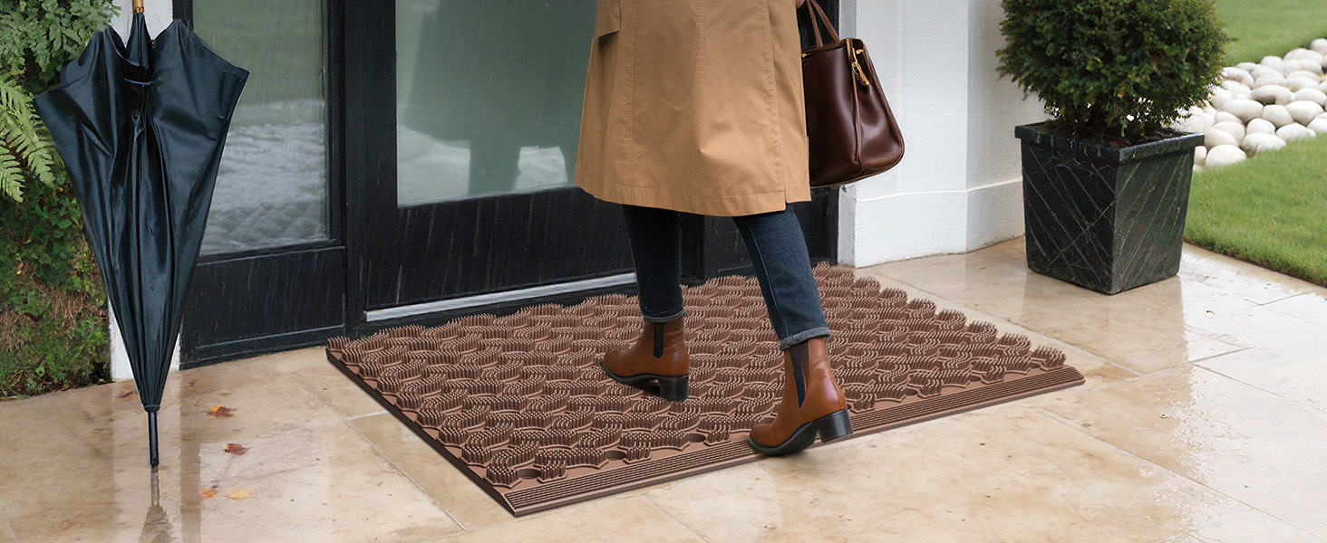 Килимок для порогу COLOR&GEOMETRY Null Geruch TPE Heavy Duty, 43x75 см (60x90 см), коричневий. Екологічний, не потребує догляду, антиковзаючий, для дому та вулиці