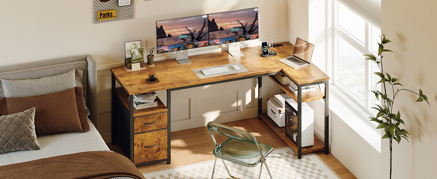 Ігровий кутовий стіл Coleshome з 2 шухлядами, 160x80 см, коричневий