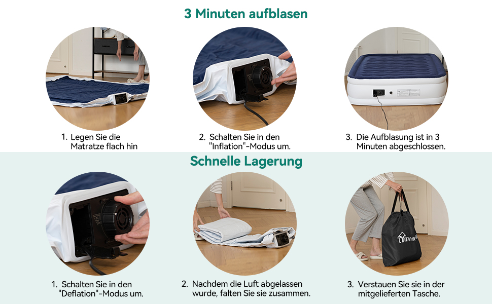 Надувний матрац YITAHOME 2x1,5м з електричною помпою, самонадувний, для 2 осіб, білий/блакитний