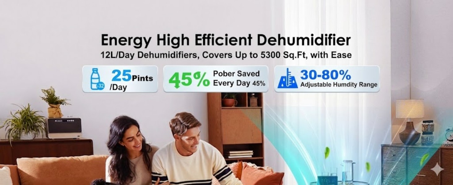 Електричний осушувач повітря з автоматичною та безперервною подачею води (шланг у комплекті), для спалень та підвалів, LED-дисплей, тихий з таймером (12л/день)